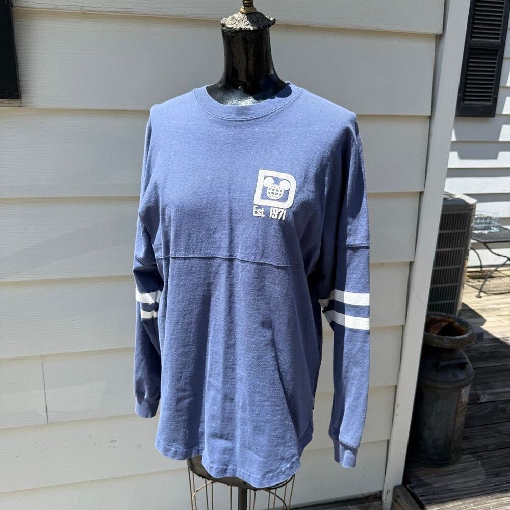 Disney Parks Blue Stripe Spirit Long Jersey Long Sleeve Shirt Adult Unisex
